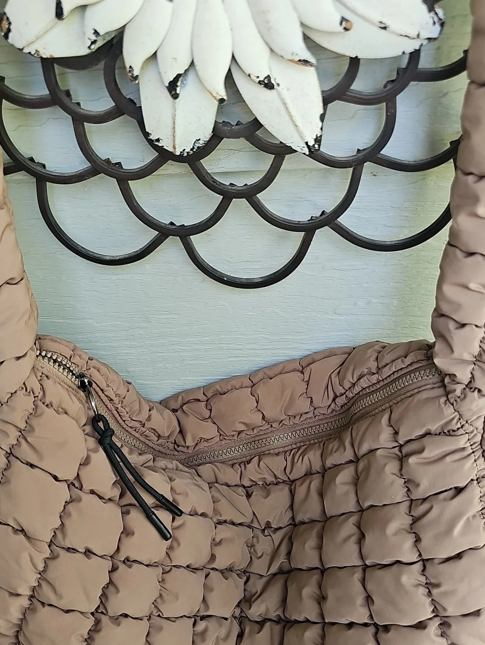Quilted Padded Hobo Bag in Taupe